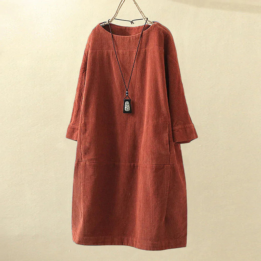 Women Dress - Corduroy - Loose Fit - Long Sleeves - Comfortable and Casual