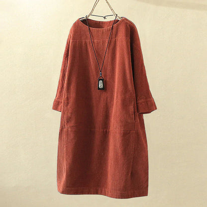 Women Dress - Corduroy - Loose Fit - Long Sleeves - Comfortable and Casual