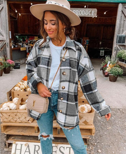 Women's Blouse – Wrap Model – Check Pattern – Soft Flannel Feel – Relaxed Fit
