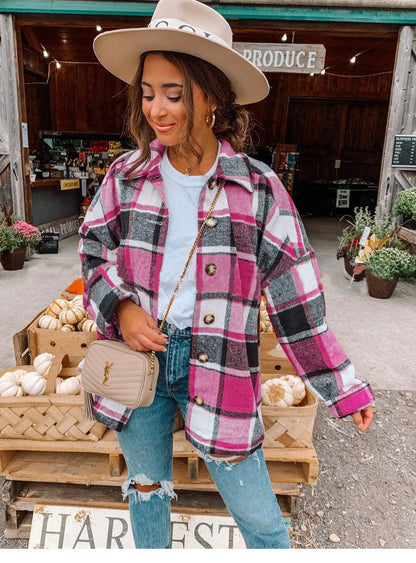 Women's Blouse – Wrap Model – Check Pattern – Soft Flannel Feel – Relaxed Fit