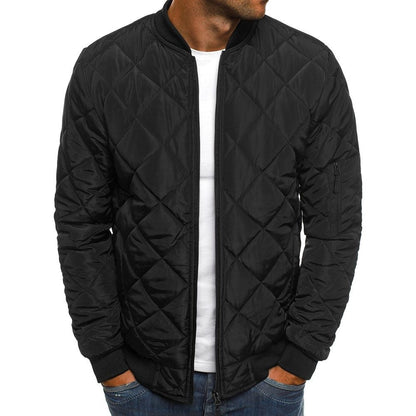 Men's Jacket – Regular Fit – Quilted Diamond Pattern – Ribbed Edge – Zipper Pocket