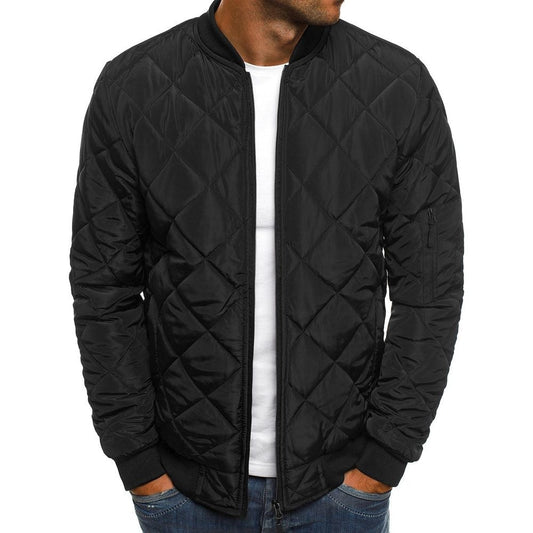Men's Jacket – Regular Fit – Quilted Diamond Pattern – Ribbed Edge – Zipper Pocket