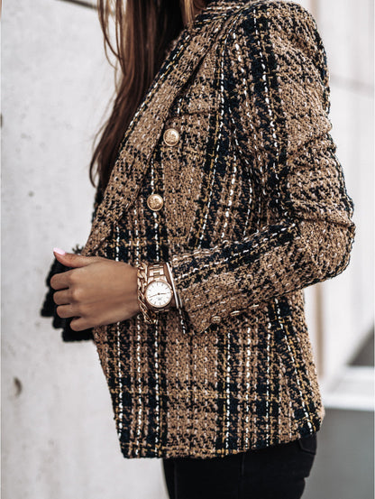 Women's Blazers – Tailored Fit – Tweed – Double-Breasted – Checkered Pattern