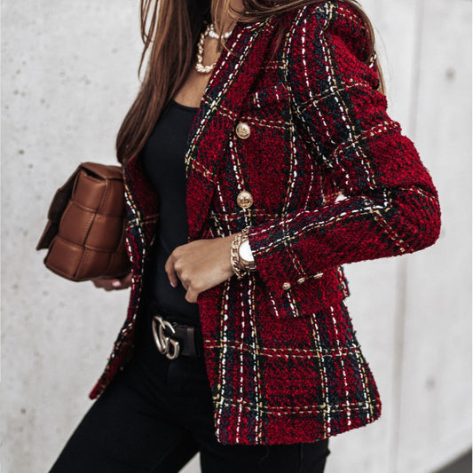 Women's Blazers – Tailored Fit – Tweed – Double-Breasted – Checkered Pattern
