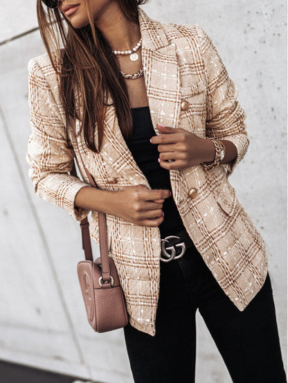Women's Blazers – Tailored Fit – Tweed – Double-Breasted – Checkered Pattern