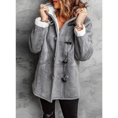 Women's Jacket with Hood – Fleece Lining – Relaxed Fit – Mid-Length – Toggle Details