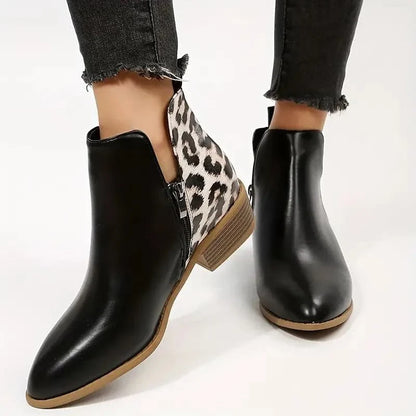 Women's Ankle Boots – Pointed Toe – Low Block Heel – Trendy Design – Zipper Closure