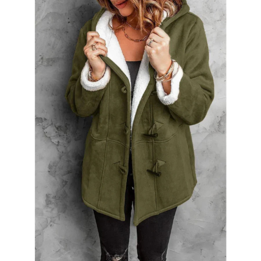 Women's Jacket with Hood – Fleece Lining – Relaxed Fit – Mid-Length – Toggle Details