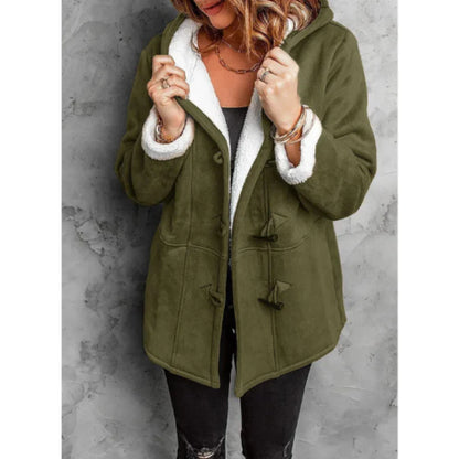 Women's Jacket with Hood – Fleece Lining – Relaxed Fit – Mid-Length – Toggle Details