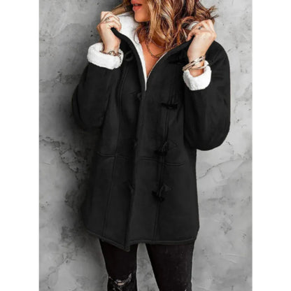 Women's Jacket with Hood – Fleece Lining – Relaxed Fit – Mid-Length – Toggle Details