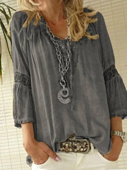 Women's Blouse – Relaxed Fit – Lace – 3/4 Sleeves – Breathable Natural Material