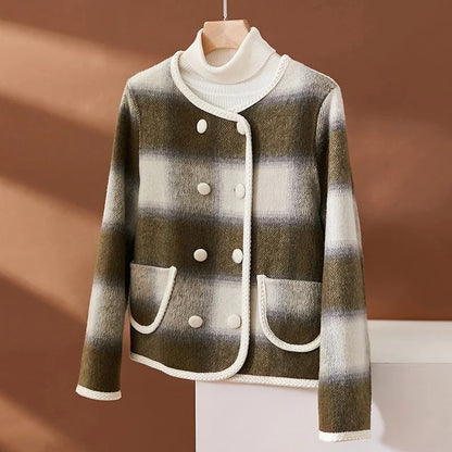 Dame Cardigan - Dobbelspent - Strukturerte Detaljer - Mykt Vevd Stoff - Klassisk Stil