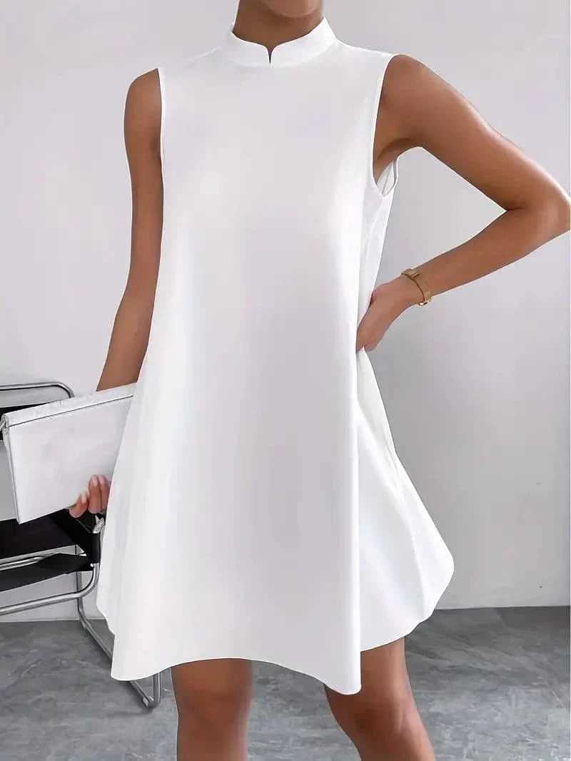 Dress for Women - Sleeveless A-Line - High Neck - Minimalist and Elegant