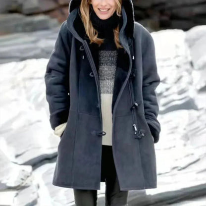 Women's Jacket with Hood – Fleece Lining – Relaxed Fit – Mid-Length – Toggle Details