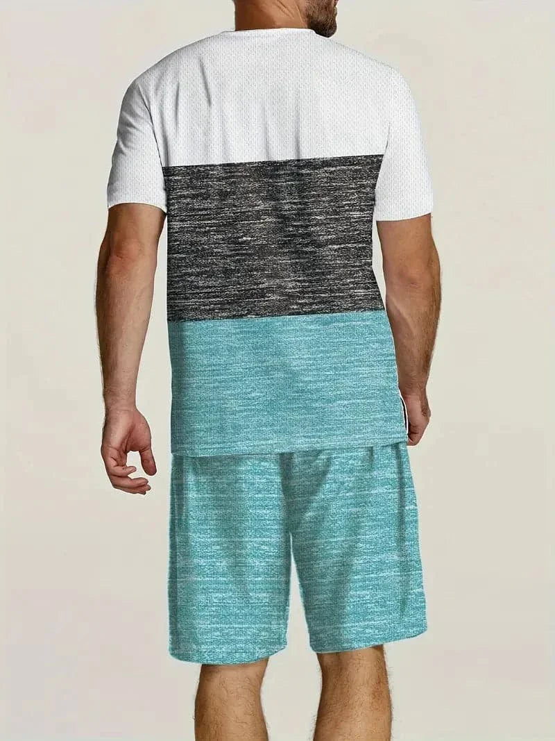 Men's T-shirt and Shorts Set - Graphic Print - Comfortable Fit - Adjustable Waist