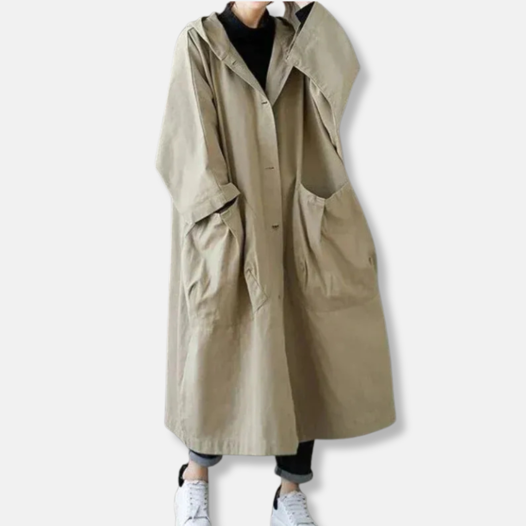 Aria Oversized Trench Coat | Hooded, Button Front Trench Coat