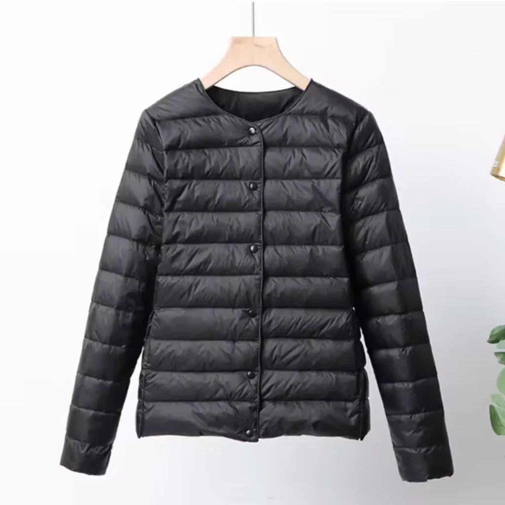 Women's Jacket – Down Quilted – Ultralight – Slim Fit – Button Closure – Hip Length