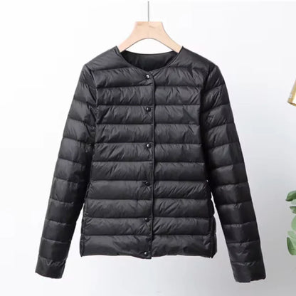 Women's Jacket – Down Quilted – Ultralight – Slim Fit – Button Closure – Hip Length