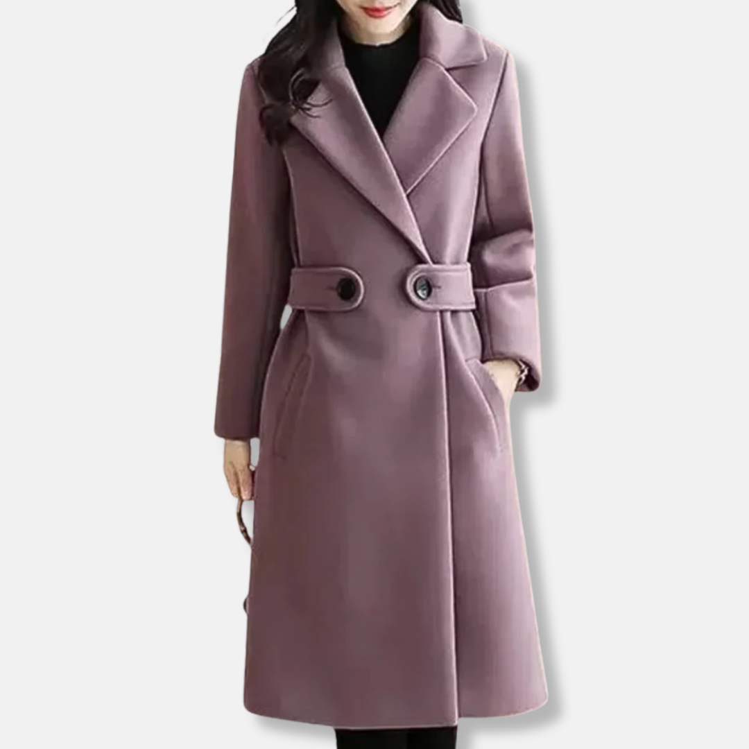 Emma Wool Tailored Fit Coat | Knee Length, Wide Lapels Coat