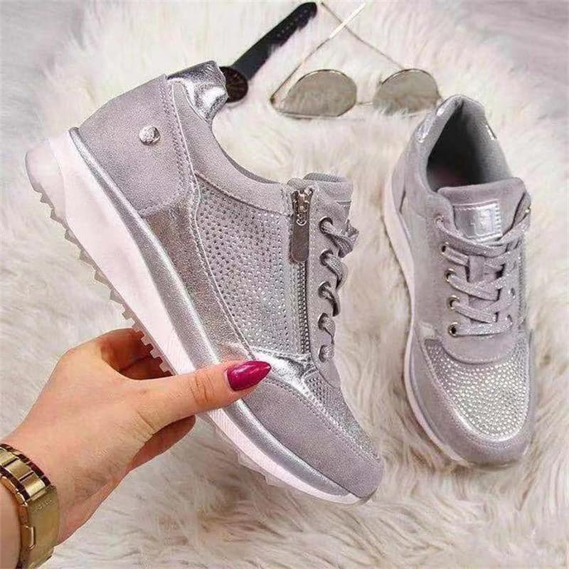 Women's Sneakers - Breathable Upper - Zipper Detail - Comfortable Sole