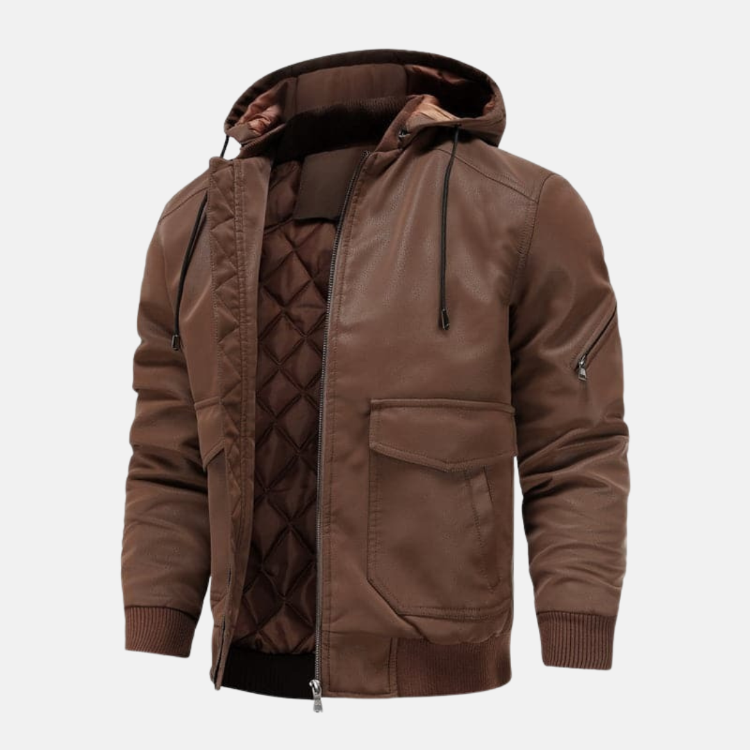 Nathan Leather Hooded Bomber Jacket | With Quilted Lining Jacket