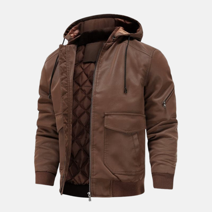 Nathan Leather Hooded Bomber Jacket | With Quilted Lining Jacket