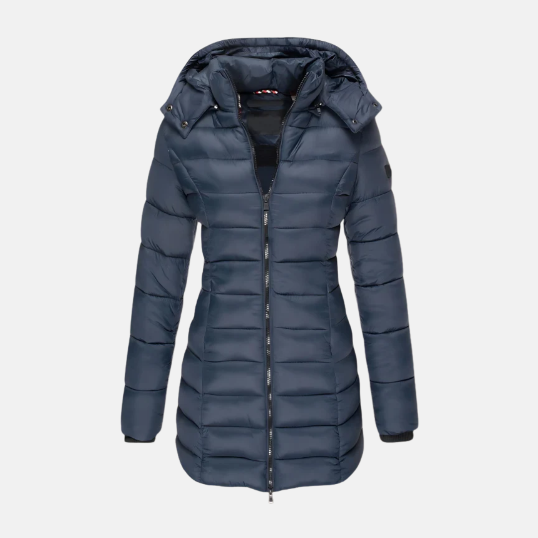 Women’s Puffer Coat - Slim Fit - Mid-Thigh Length - Hooded