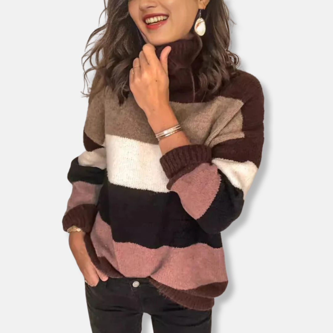 Bella Relaxed Fit Turtleneck Sweater | Striped Turtleneck Sweater