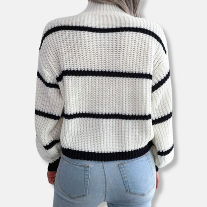 Nancy Oversized Turtleneck Sweater | Striped Cropped Sweater