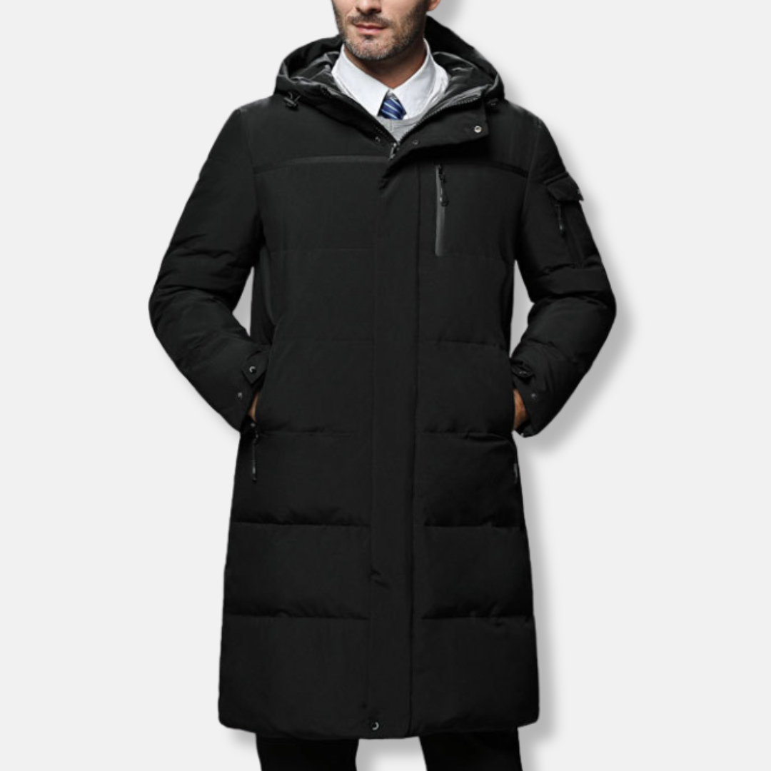 Men’s Puffer Coat - Woven Blend - Long Length - Adjustable Hood & Cuffs