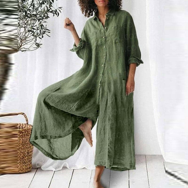 Women's Shirt Dress - Long Loose Fit - Soft Fabric - Buttons and Collar - Casual Style