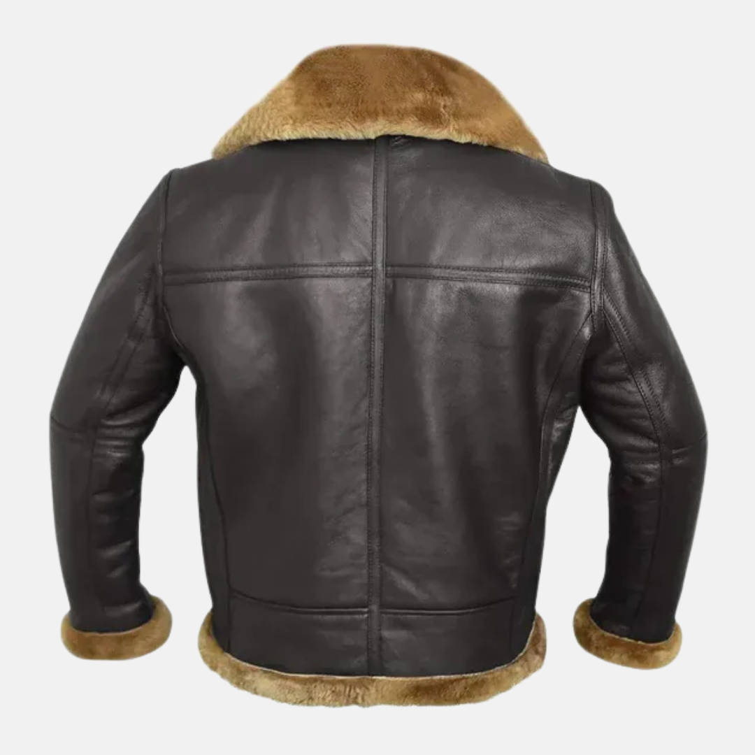 Men's Bomber Jacket – Leather – Oversized Fit – Shearling Lining – Buckle Collar