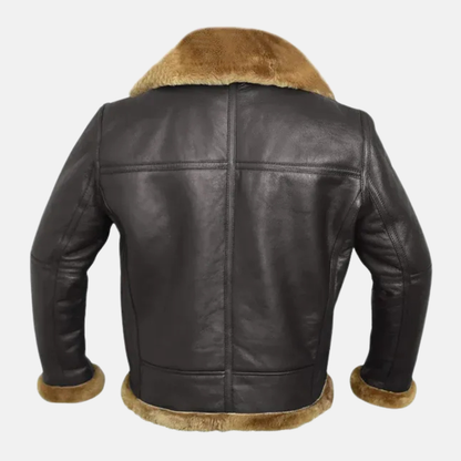 Men's Bomber Jacket – Leather – Oversized Fit – Shearling Lining – Buckle Collar
