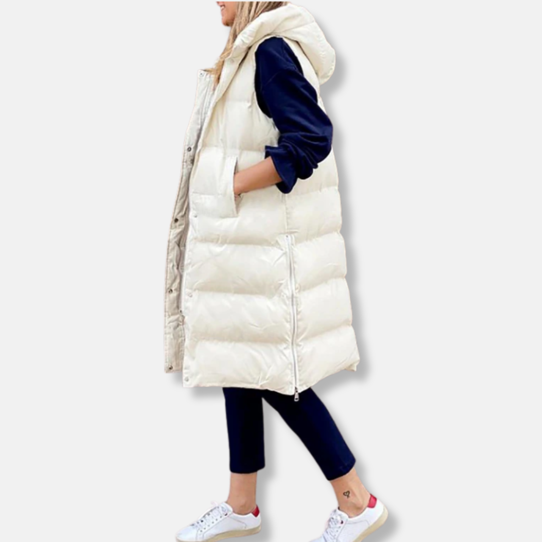 Clara Oversized Long Puffer Vest | Hooded Long Puffer Vest