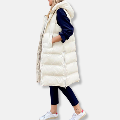 Clara Oversized Long Puffer Vest | Hooded Long Puffer Vest