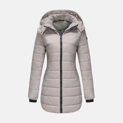 Women’s Puffer Coat - Mid-Thigh Length - Hooded - Two-Way Zipper
