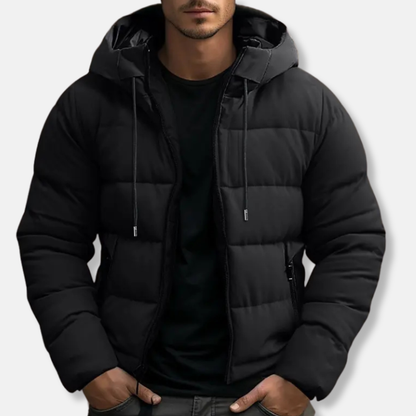 Men’s Puffer Jacket - Quilted - Hooded - Zip Closure - Hip Length
