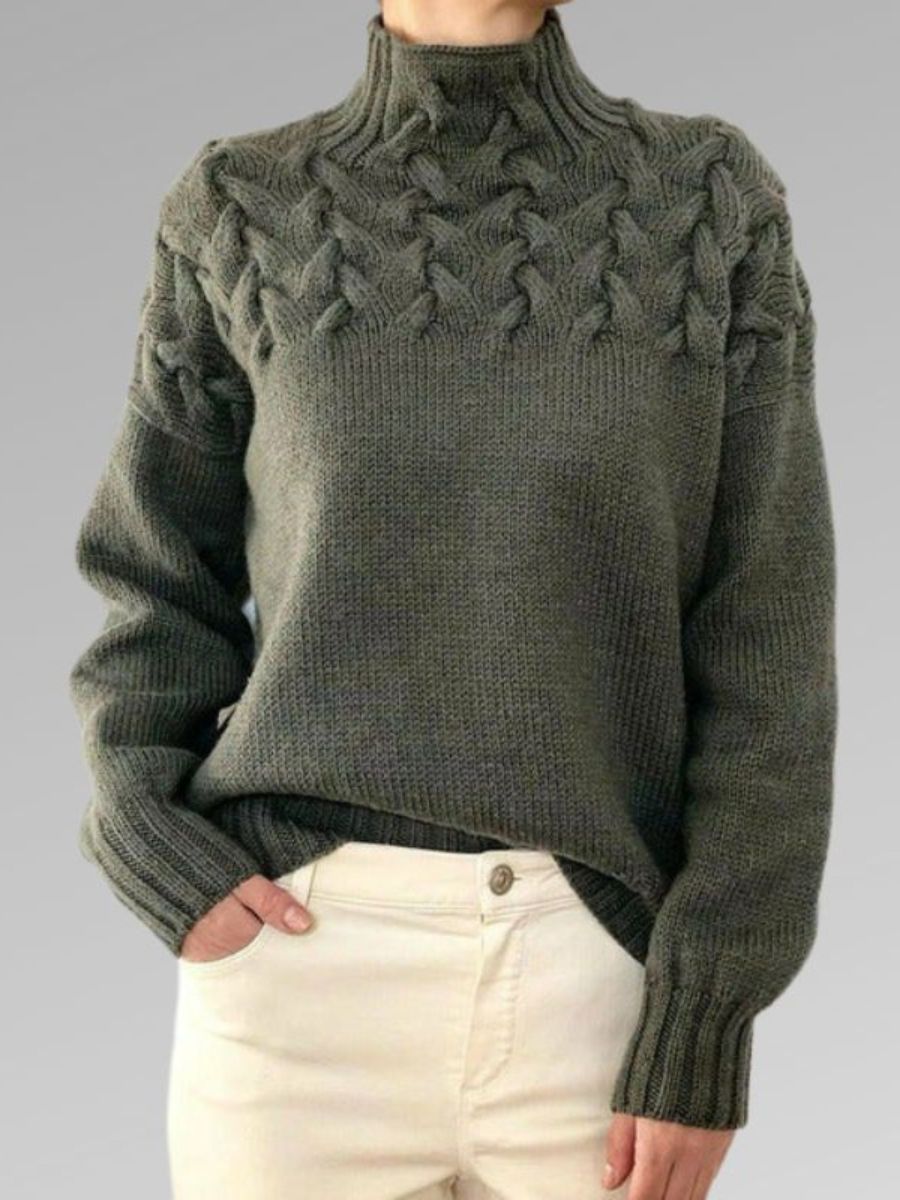 Women's Sweater – Wool Blend – Relaxed Fit – Cable Knit – High Neck