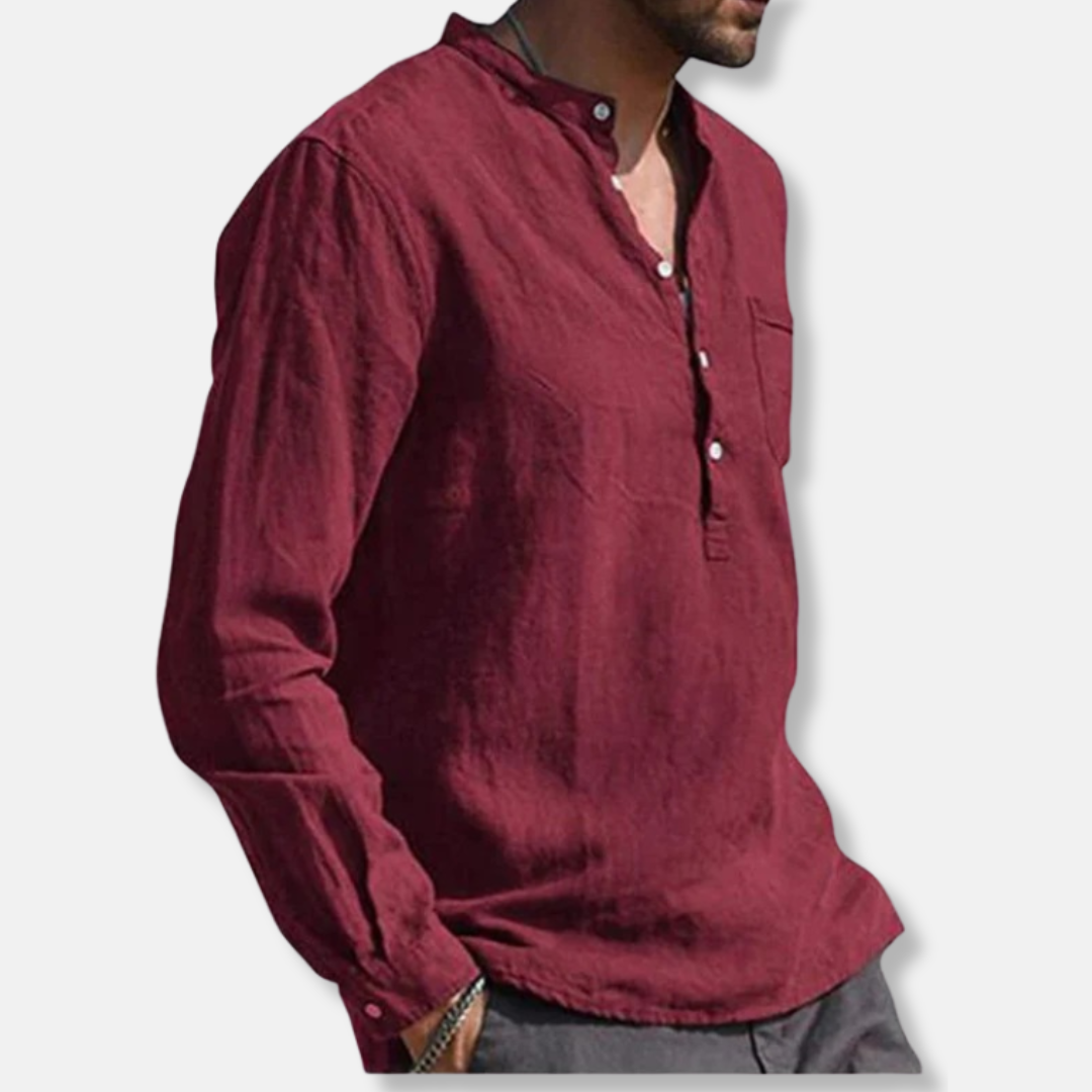 Alessio Linen Relaxed Fit Henley Shirt | Long Sleeve Henley Shirt