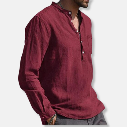 Alessio Linen Relaxed Fit Henley Shirt | Long Sleeve Henley Shirt