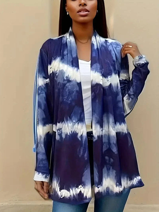 Women's Cardigan – Open Front – Soft Fabric – Long Sleeved – Relaxed Fit – Tie-Dye Pattern