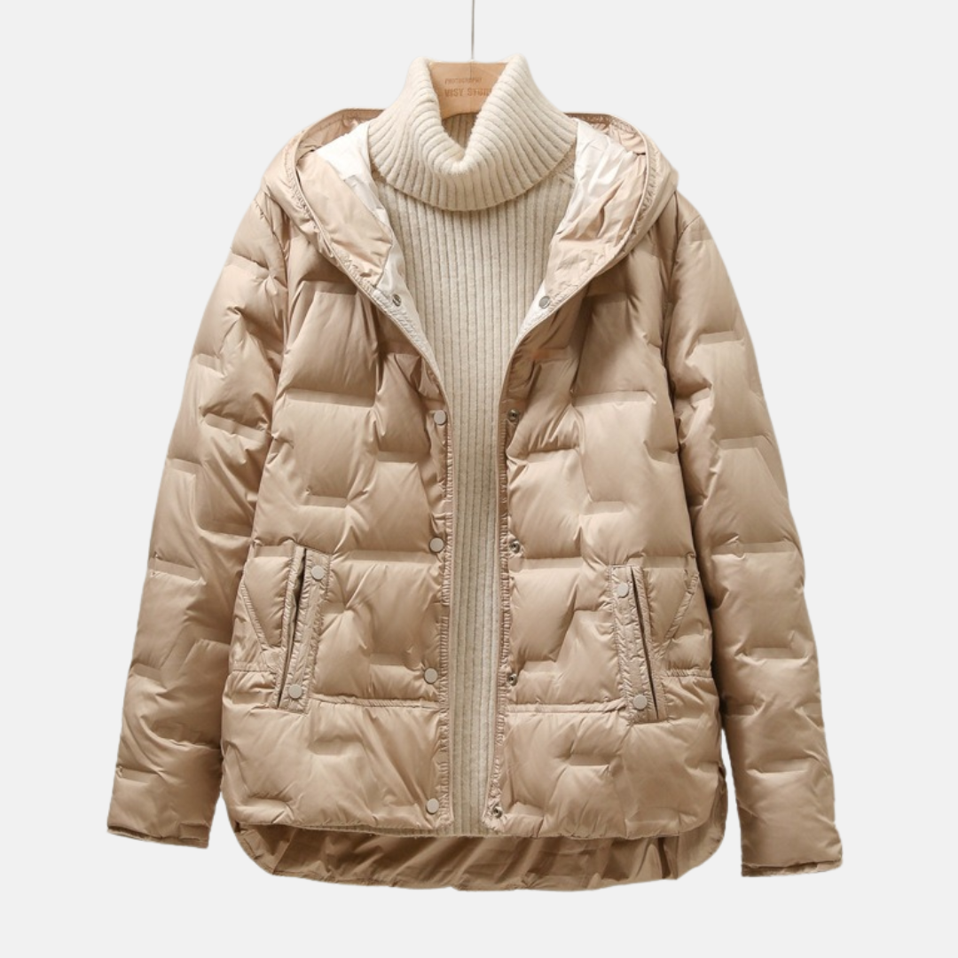 Women’s Jacket - Quilted - Woven Fabric - Attached Hood - Snap Button Closure