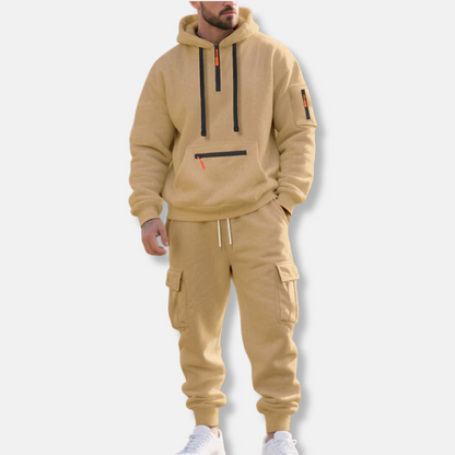 Men's Tracksuit – Relaxed Fit – Half-Zip Hoodie – Cotton Blend Cargo Pants