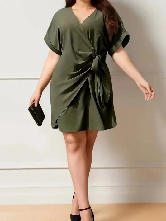 Women's Wrap Dress - V-Neck - Knee-Length - Adjustable Fit - Elegant and Comfortable
