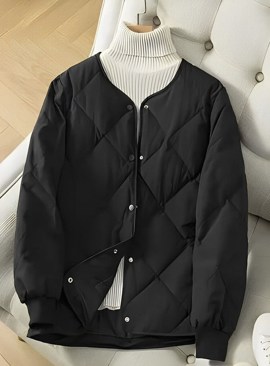 Women's Jacket - Padded Quilted Design - Relaxed Fit - Button Closure