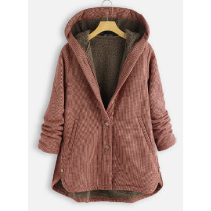 Women's Jacket with Hood – Wool Blend – Relaxed Fit – Fleece Lined – Button Front