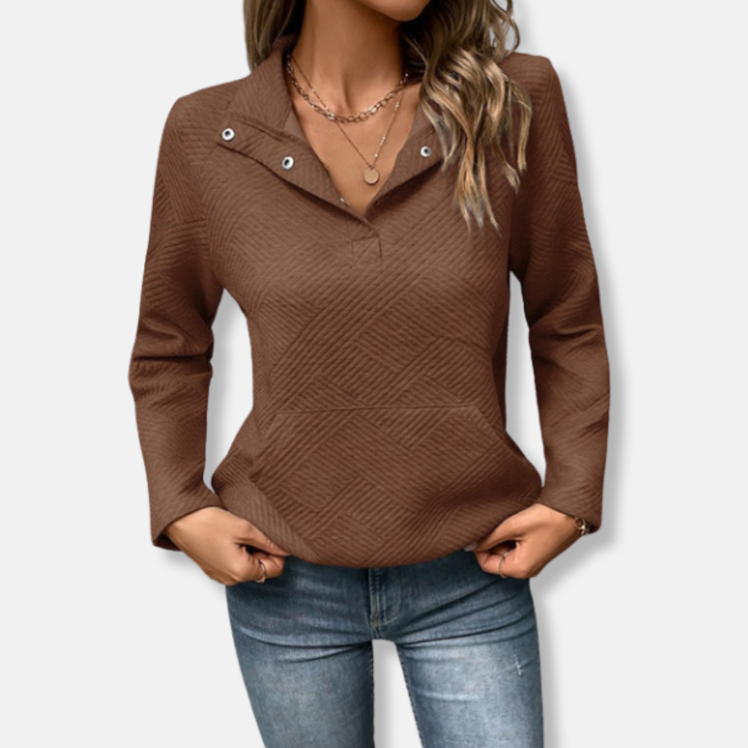 Chloe Cotton Quilted Sweater | Relaxed Fit Collared Sweater