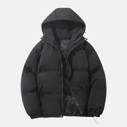 Men’s Puffer Coat - Woven Synthetic - Relaxed Fit - Hip Length - Padded Hood