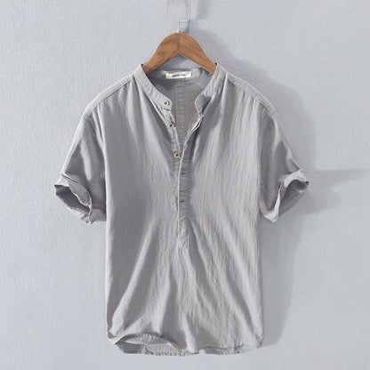 Men's Shirt with Short Sleeves – Relaxed Fit – Natural Fibers – Mandarin Collar