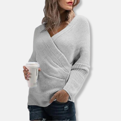 Elizabeth Relaxed Fit Wrap Sweater | Textured V-Neck Wrap Sweater